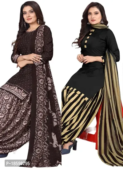 Brown  Black Crepe Printed Dress Material with Dupatta For Women (Combo pack of 2)