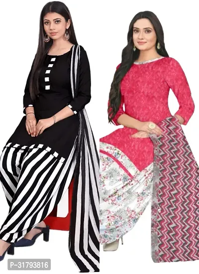 Elegant Multicoloured Cotton Printed Dress Material with Dupatta For Women (Combo Pack of 2)-thumb0