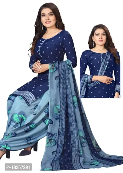 Turquoise  Blue Crepe Printed Dress Material with Dupatta For Women (Combo pack of 2)-thumb3