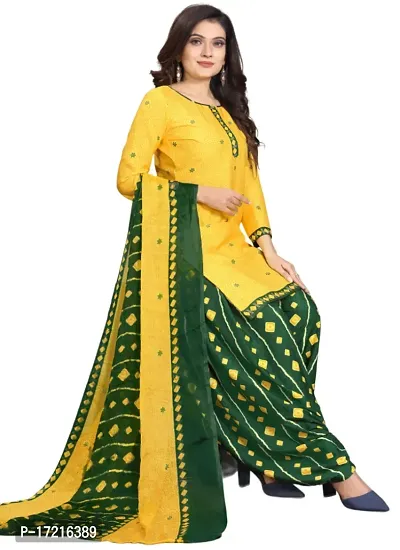 Elegant Yellow Crepe Printed Dress Material with Dupatta For Women-thumb0