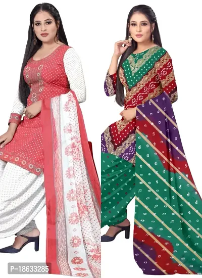 Pink  Multicolor Crepe Printed Dress Material with Dupatta For Women (Combo pack of 2)