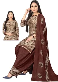 Beige  Black Crepe Printed Dress Material with Dupatta For Women (Combo pack of 2)-thumb1