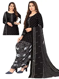 Black  Brown Crepe Printed Dress Material with Dupatta For Women (Combo pack of 2)-thumb1