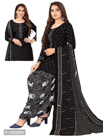 Black  Brown Crepe Printed Dress Material with Dupatta For Women (Combo pack of 2)-thumb2