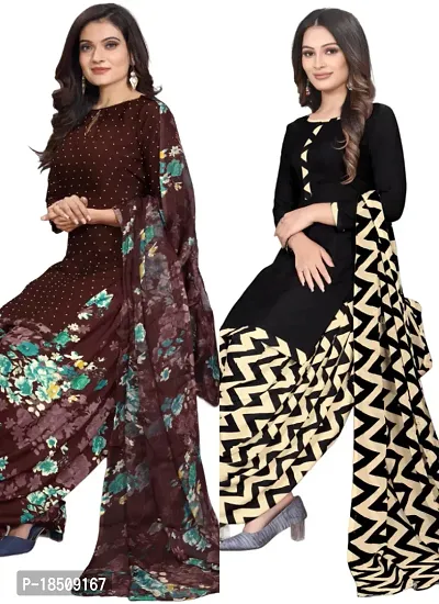 Brown  Black Crepe Printed Dress Material with Dupatta For Women (Combo pack of 2)