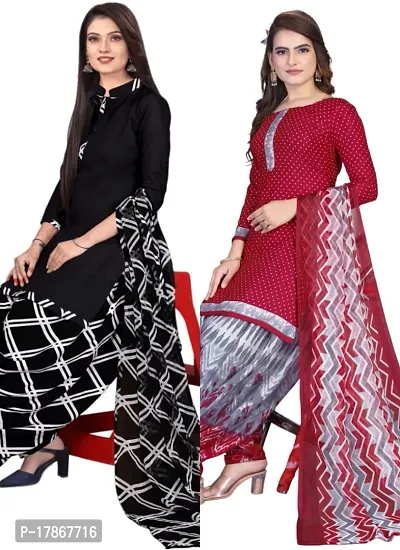 Black  Maroon Crepe Printed Dress Material with Dupatta For Women (Combo pack of 2)