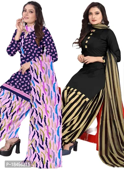 Blue  Black Crepe Printed Dress Material with Dupatta For Women (Combo pack of 2)-thumb0