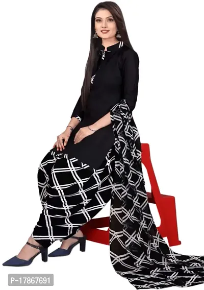 Black  Navy Blue Crepe Printed Dress Material with Dupatta For Women (Combo pack of 2)-thumb2