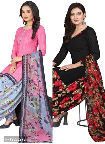 Pink  Black Crepe Printed Dress Material with Dupatta For Women (Combo pack of 2)