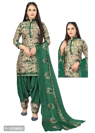 Green  Beige Crepe Printed Dress Material with Dupatta For Women (Combo pack of 2)-thumb3