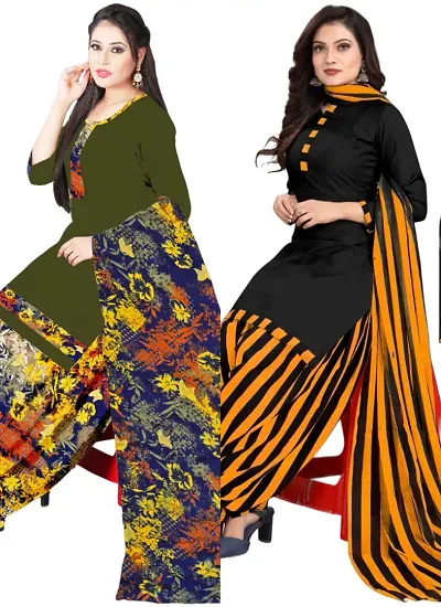 Stylish Cotton Blend Printed Unstitched Suits - Pack of 2