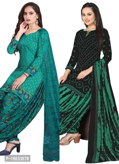 Teal  Black Crepe Printed Dress Material with Dupatta For Women (Combo pack of 2)