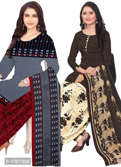 Grey  Brown Crepe Printed Dress Material with Dupatta For Women (Combo pack of 2)