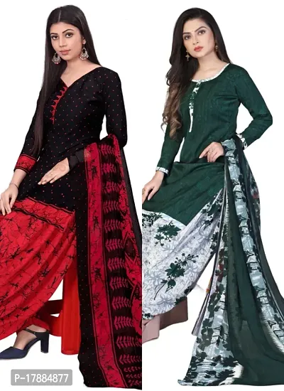 Black  Green Crepe Printed Dress Material with Dupatta For Women (Combo pack of 2)-thumb0