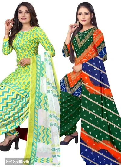 Yellow  Multicolor Crepe Printed Dress Material with Dupatta For Women (Combo pack of 2)