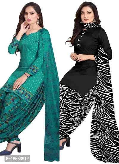 Teal  Black Crepe Printed Dress Material with Dupatta For Women (Combo pack of 2)-thumb0