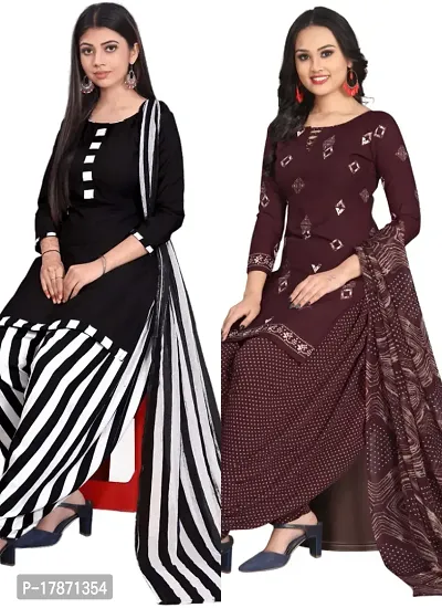 Black  Wine Crepe Printed Dress Material with Dupatta For Women (Combo pack of 2)