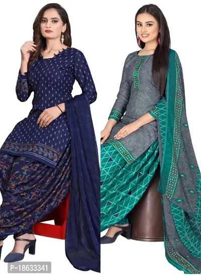 Navy Blue  Grey Crepe Printed Dress Material with Dupatta For Women (Combo pack of 2)