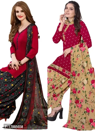 Red  Red Crepe Printed Dress Material with Dupatta For Women (Combo pack of 2)