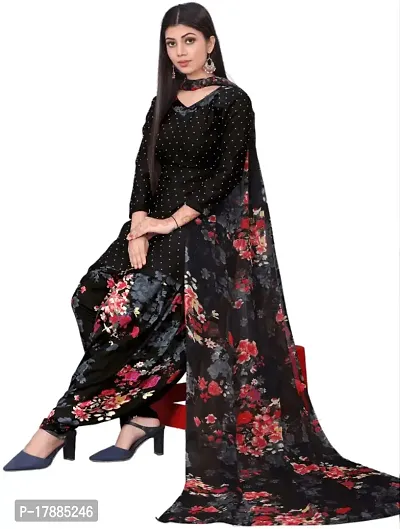 Black  Grey Crepe Printed Dress Material with Dupatta For Women (Combo pack of 2)-thumb2