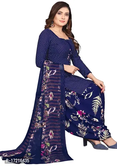 Elegant Blue Crepe Printed Dress Material with Dupatta For Women-thumb0