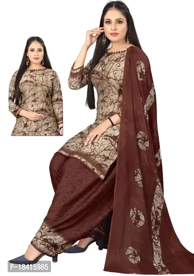 Beige  Wine Crepe Printed Dress Material with Dupatta For Women (Combo pack of 2)-thumb2