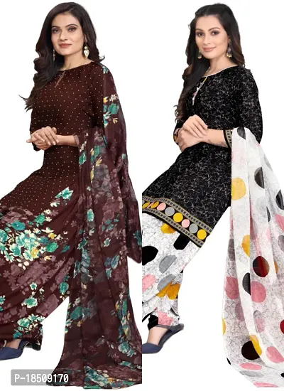 Brown  Black Crepe Printed Dress Material with Dupatta For Women (Combo pack of 2)-thumb0