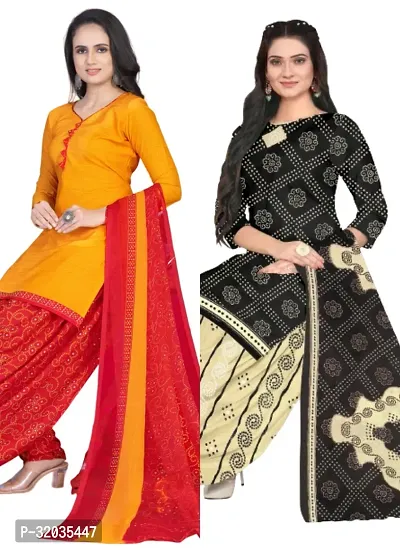 Elegant Multicoloured Cotton Printed Dress Material with Dupatta For Women (Combo Pack of 2)