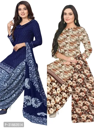 Elegant Multicoloured Cotton Printed Dress Material with Dupatta For Women (Combo Pack of 2)-thumb0