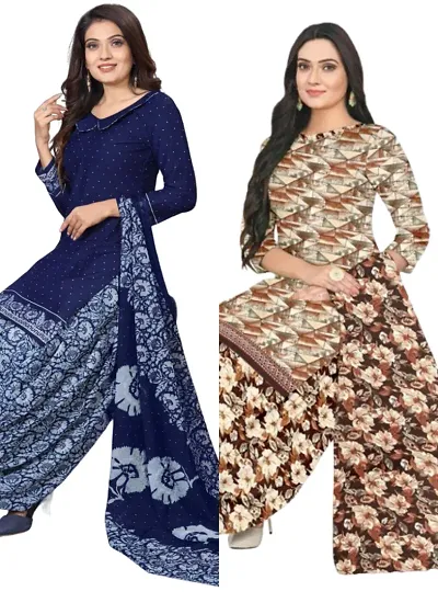 Stylish Cotton Blend Printed Unstitched Suits - Pack of 2