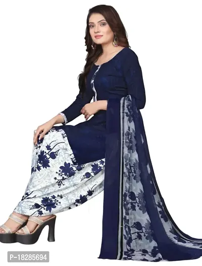 Beige  Navy Blue Crepe Printed Dress Material with Dupatta For Women (Combo pack of 2)-thumb3