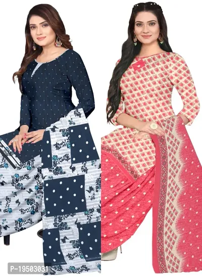 Multicolor  Pink Crepe Printed Dress Material with Dupatta For Women (Combo pack of 2)