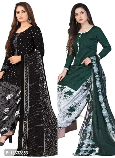 Black  Green Crepe Printed Dress Material with Dupatta For Women (Combo pack of 2)