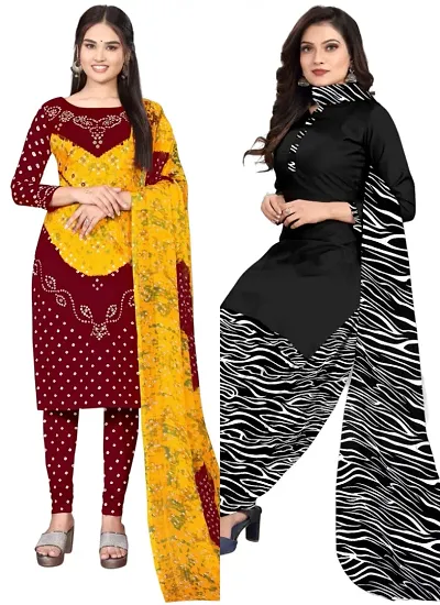 Stylish Crepe Printed Unstitched Suits - Pack Of 2