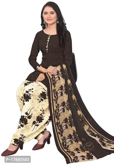 Turquoise  Brown Crepe Printed Dress Material with Dupatta For Women (Combo pack of 2)-thumb3
