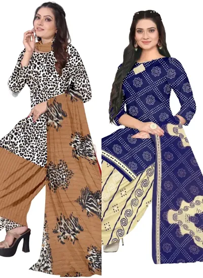 Stylish Cotton Blend Printed Unstitched Suits - Pack of 2