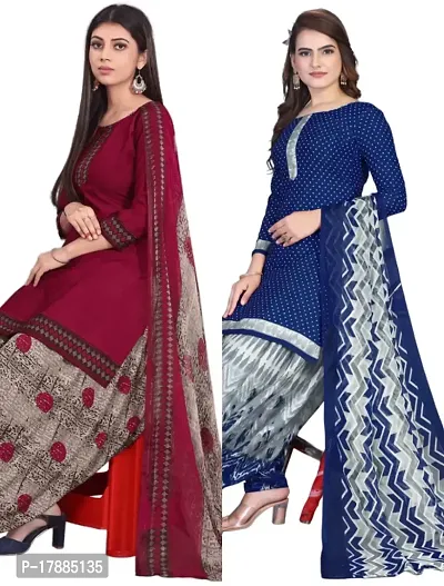 Maroon  Navy Blue Crepe Printed Dress Material with Dupatta For Women (Combo pack of 2)