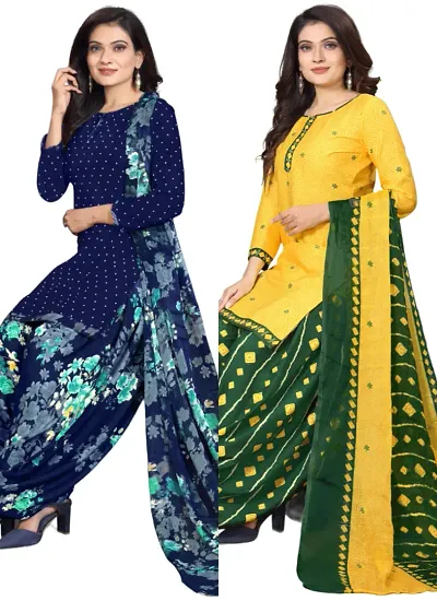 Stylish Crepe Printed Dress Material with Dupatta Combo pack of 2