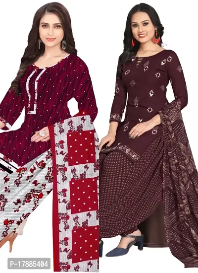 Maroon  Wine Crepe Printed Dress Material with Dupatta For Women (Combo pack of 2)