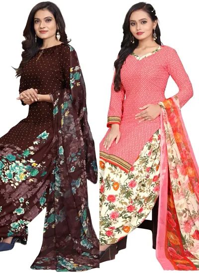 Stylish Cotton Blend Printed Unstitched Suits - Pack of 2