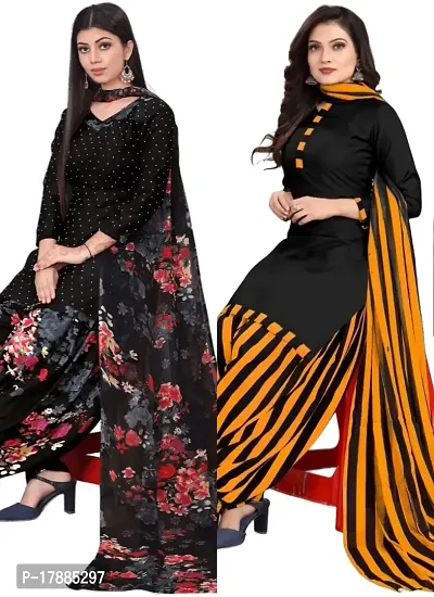 Black  Black Crepe Printed Dress Material with Dupatta For Women (Combo pack of 2)