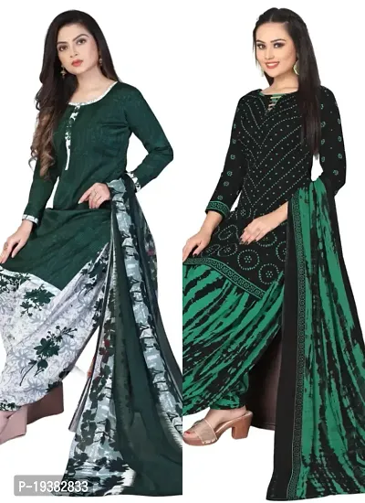 Green  Black Crepe Printed Dress Material with Dupatta For Women (Combo pack of 2)