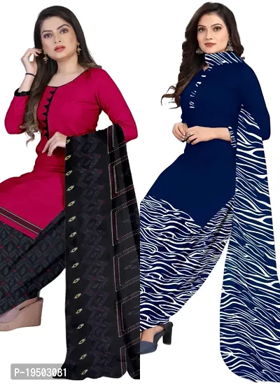 Pink  Navy Blue Crepe Printed Dress Material with Dupatta For Women (Combo pack of 2)