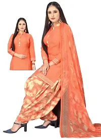 Elegant Orange Crepe Printed Dress Material with Dupatta For Women-thumb1