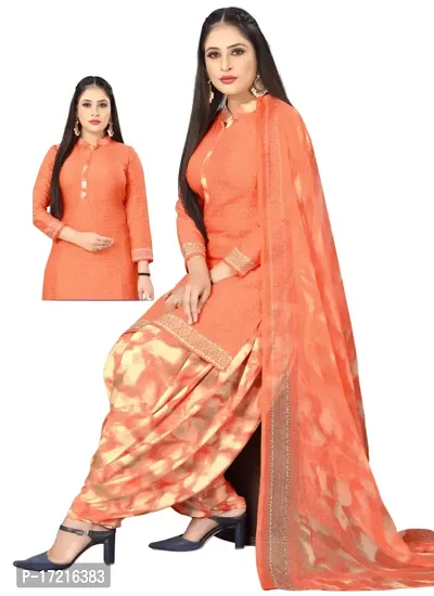 Elegant Orange Crepe Printed Dress Material with Dupatta For Women-thumb2