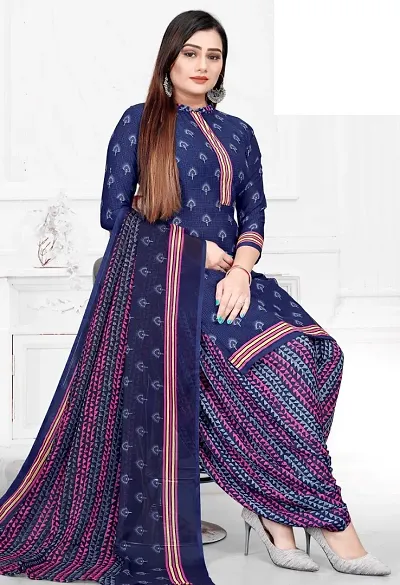 Elegant Crepe Ethnic Print Dress Material with Dupatta For Women