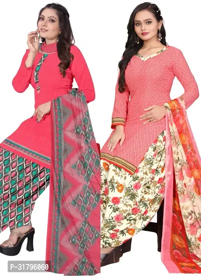 Elegant Multicoloured Cotton Printed Dress Material with Dupatta For Women (Combo Pack of 2)-thumb0