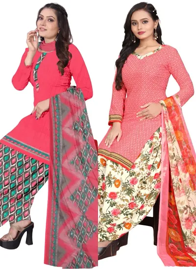 Stylish Cotton Printed Dress Material with Dupatta - Pack of 2