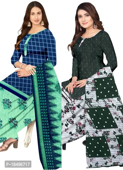 Blue  Green Crepe Printed Dress Material with Dupatta For Women (Combo pack of 2)