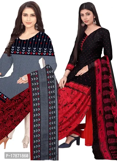 Grey  Black Crepe Printed Dress Material with Dupatta For Women (Combo pack of 2)-thumb0